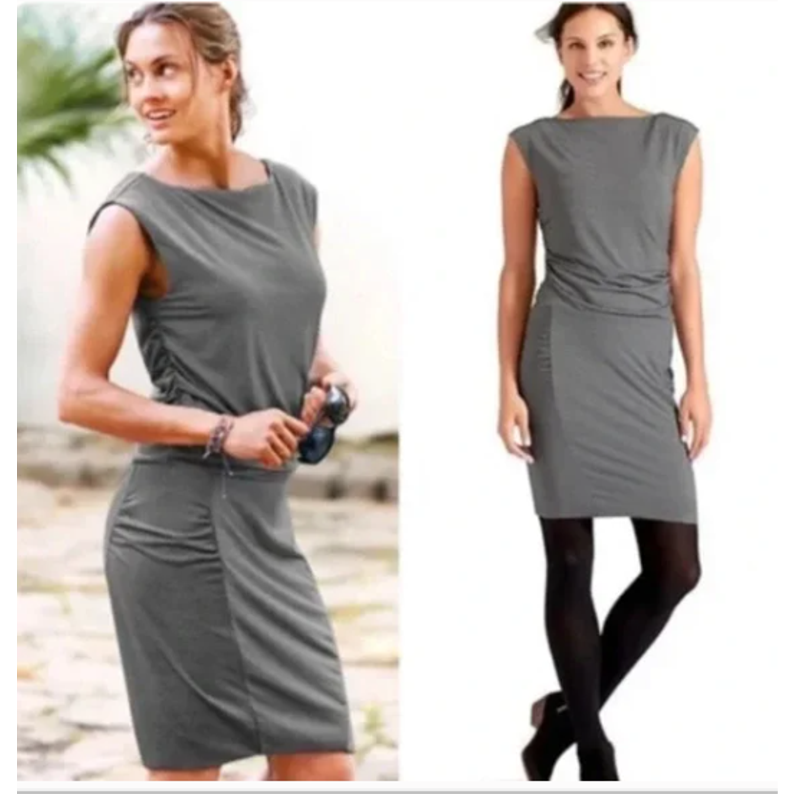 Athleta Black Micro Stripe Westwood Knit Sleeveless Dress Womans Size Large